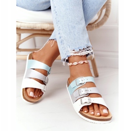 Pantuflas de piel perfilada Big Star HH274587 Turquesa-Plata blanco azul 3