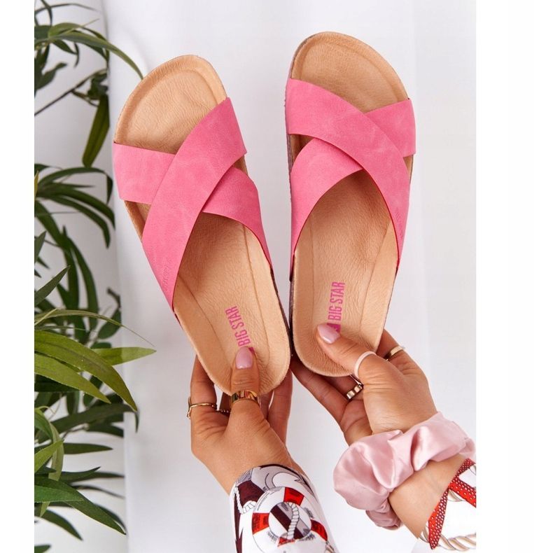 Pantuflas de Piel Perfilada Big Star HH274597 Fucsia rosado 1