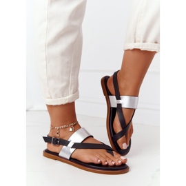 Sandalias Piel Chanclas Big Star HH274712 Negro y Plata 3