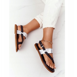 Sandalias Piel Chanclas Big Star HH274712 Negro y Plata 5