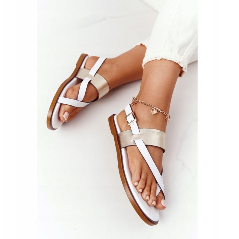 Sandalias Piel Chanclas Big Star HH274714 Blanco y Dorado 1