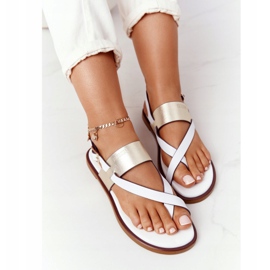 Sandalias Piel Chanclas Big Star HH274714 Blanco y Dorado 4