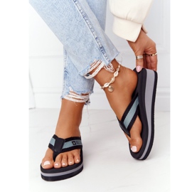 Chanclas de mujer con cuña Big Star HH274A096 Negro gris 3