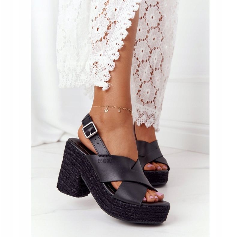 Sandalias negras de tacón alto con trenza Big Star HH274387 negro 2