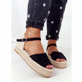 Sandalias negras Megara negras en la plataforma trenzada beige negro 2