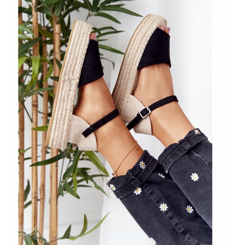 Sandalias negras Megara negras en la plataforma trenzada beige negro 1