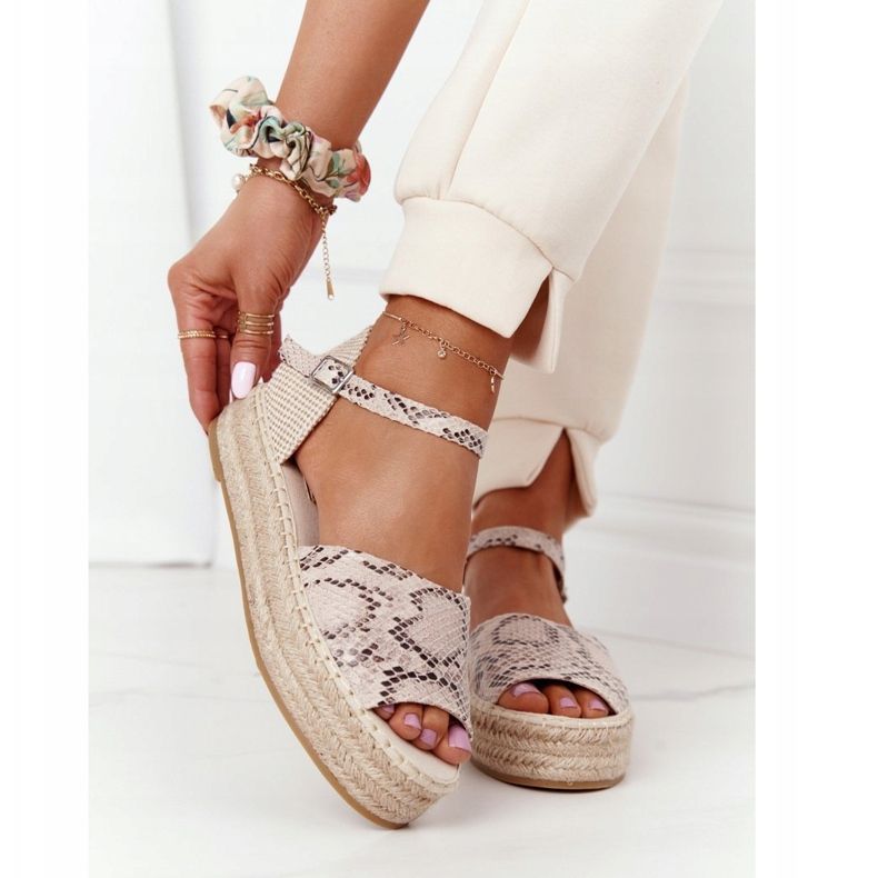 Sandalias En La Plataforma Con Estampado Serpiente Trenzado Beige Megara marrón 2
