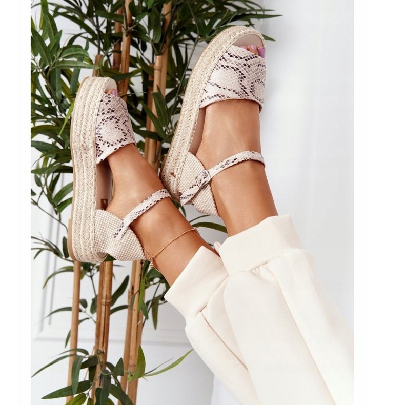 Sandalias En La Plataforma Con Estampado Serpiente Trenzado Beige Megara marrón 1