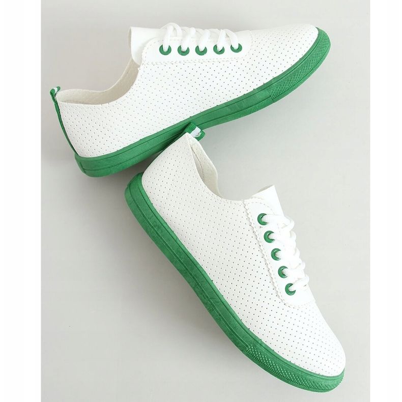 Zapatillas de mujer con cordones, blancas y verdes LA44 Green blanco 1