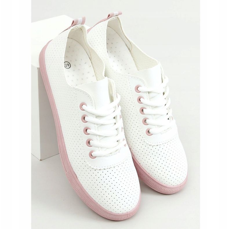 Zapatillas de mujer con cordones, blancas y rosa LA44 Pink blanco 1