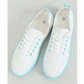 Zapatillas de mujer con cordones, blancas y azules LA44 Blue blanco 1