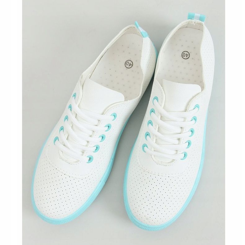 Zapatillas de mujer con cordones, blancas y azules LA44 Blue blanco 1
