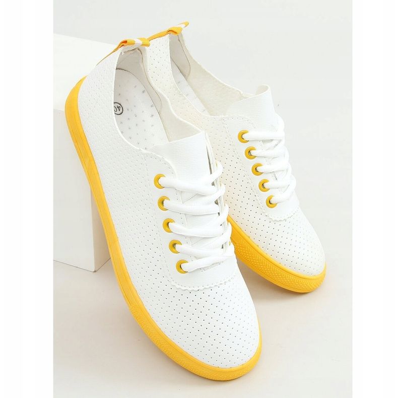Zapatillas de mujer con cordones, blancas y amarillas LA44 Yellow blanco amarillo 1