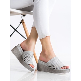 Goodin Pantuflas de cuña caladas gris 3