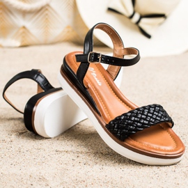 SHELOVET Sandalias cómodas de cuña baja negro 3