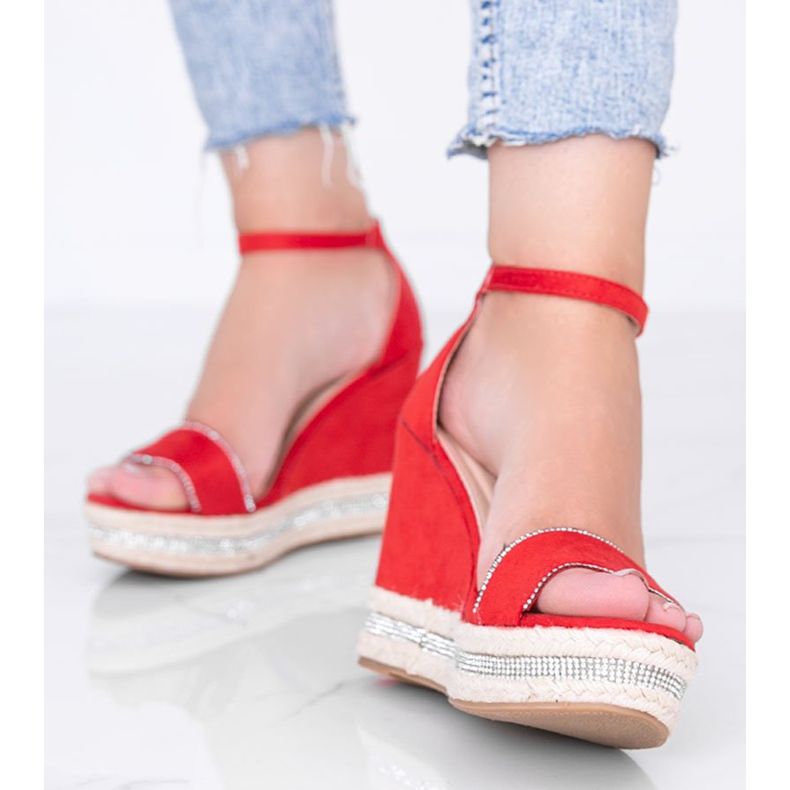 Sandalias de cuña rojas con circonita Sun Sparrow rojo 1 Sandalias de cuña rojas con circonita Sun Sparrow rojo 1