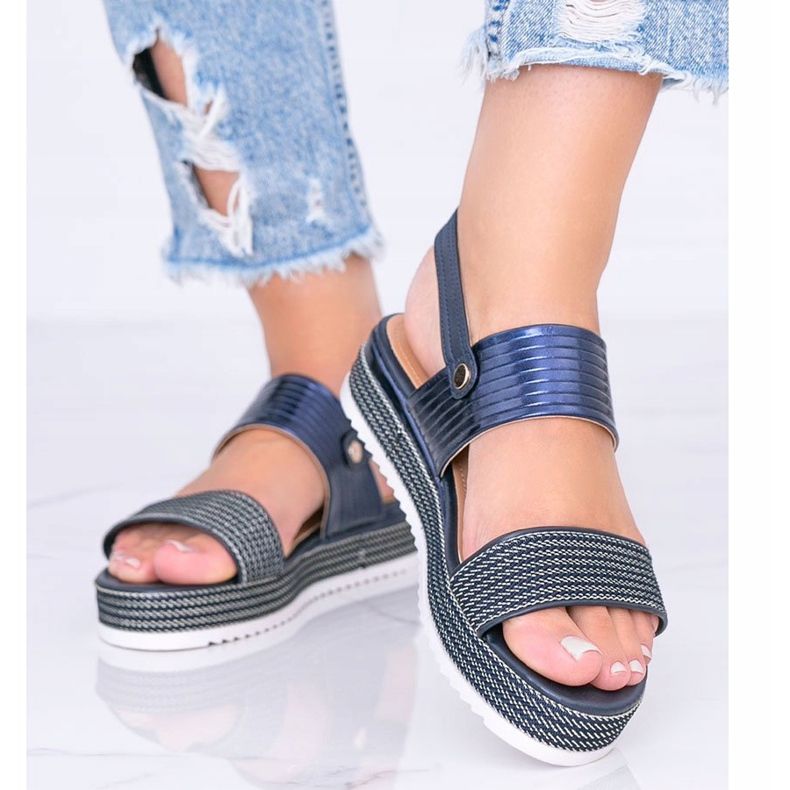 Sandalias azul marino con suela señorita gruesa 1