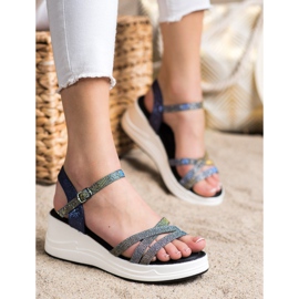 Small Swan Sandalias de purpurina en cuña azul marino gris 2