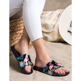 Bona Chanclas de moda con un flamenco negro multicolor 2
