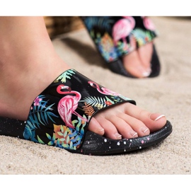 Bona Chanclas de moda con un flamenco negro multicolor 3