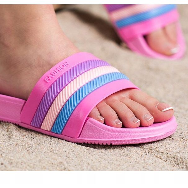 Bona Pantuflas con Rayas de Colores rosado 2