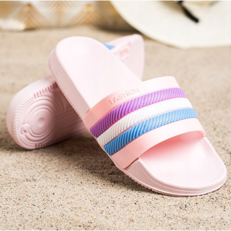 Bona Pantuflas con Rayas de Colores rosado 1