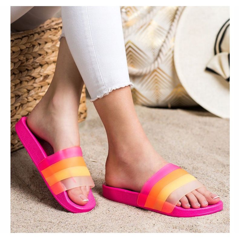 Bona Chanclas cómodas con rayas de colores rosa 1