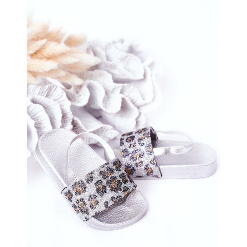 FR1 Pantuflas Infantiles De Goma Con Brocado Plata Rimia 1