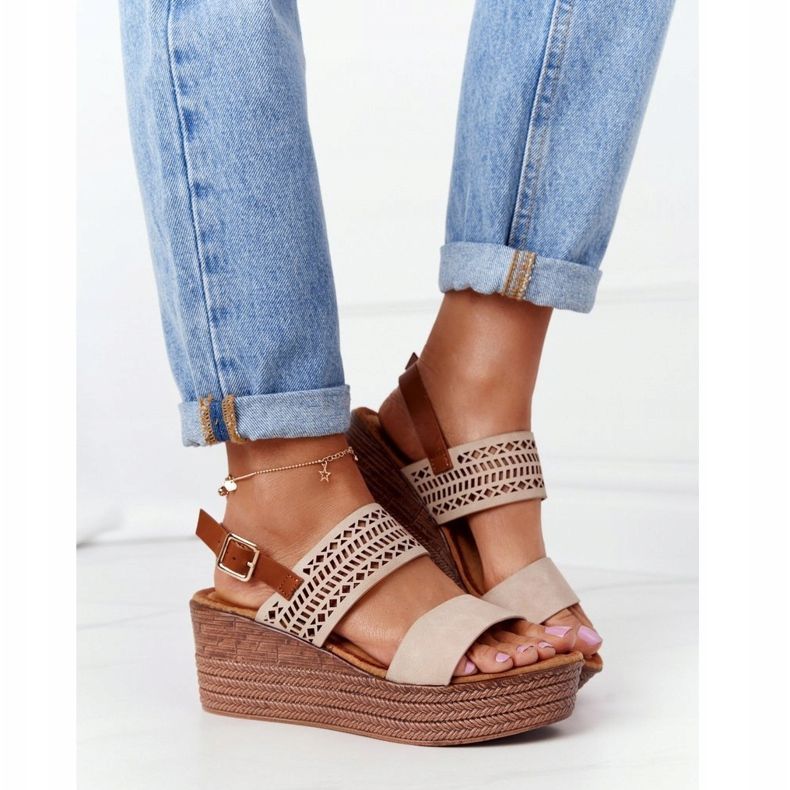 S.Barski Sandalias de cuña caladas S. Barski GD-47 Beige 1