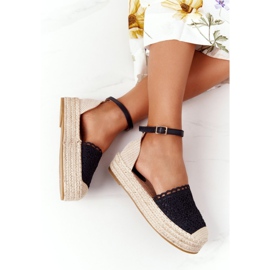 Alpargatas De Encaje En Una Plataforma Larissa Negra Trenzada beige negro 4