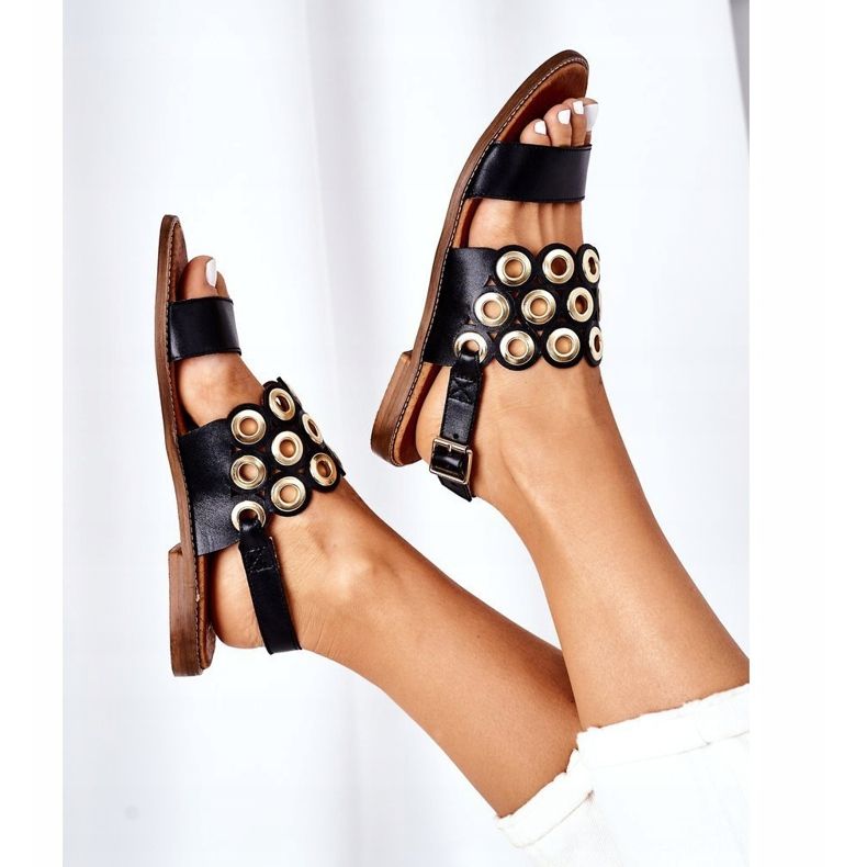 Sandalias de cuero calado Lewski Shoes 3042 Negro 1