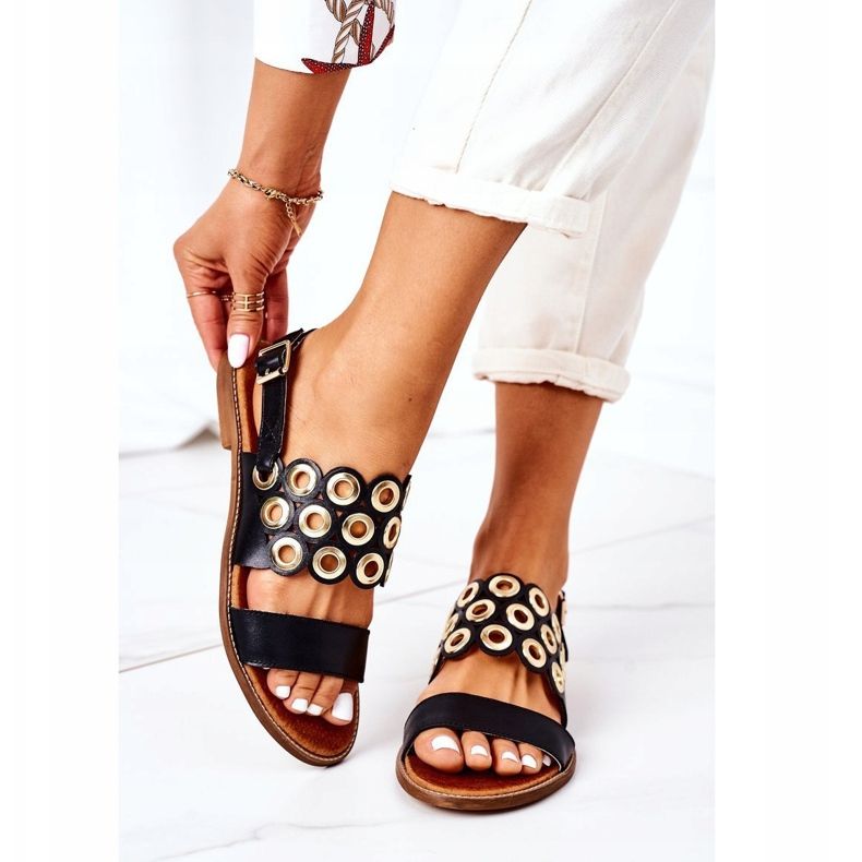 Sandalias de cuero calado Lewski Shoes 3042 Negro 2