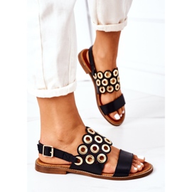 Sandalias de cuero calado Lewski Shoes 3042 Negro 3