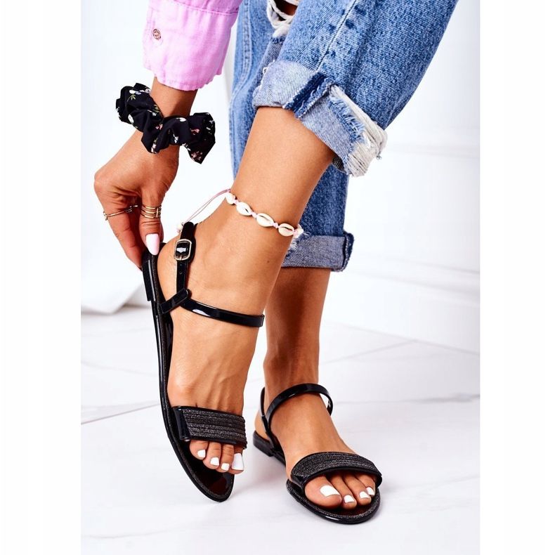 LU BOO Sandalias de goma con purpurina negra Beach Time negro 2