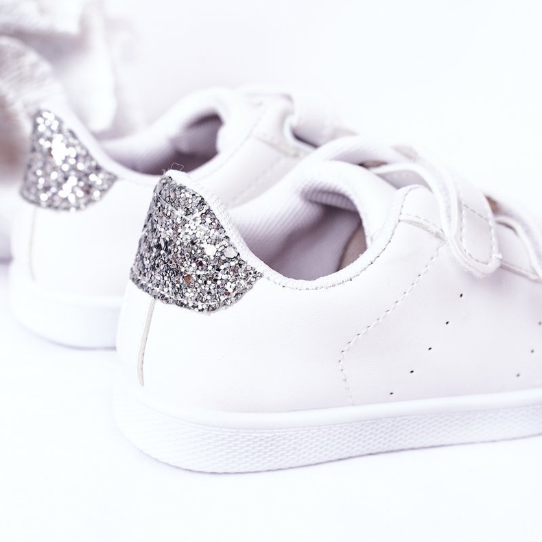Deportivas Infantiles Con Velcro Blanca y Plateada Cute Girl blanco 1