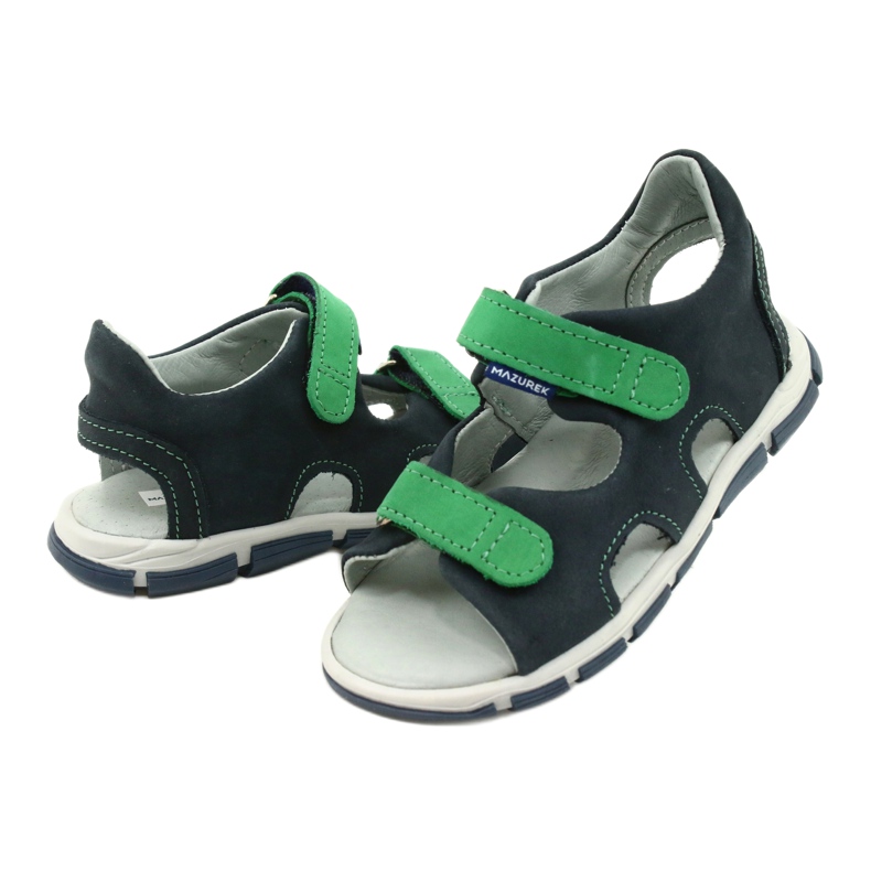 Sandalias Infantiles Piel Velcro Mazurek 314 azul marino verde 3