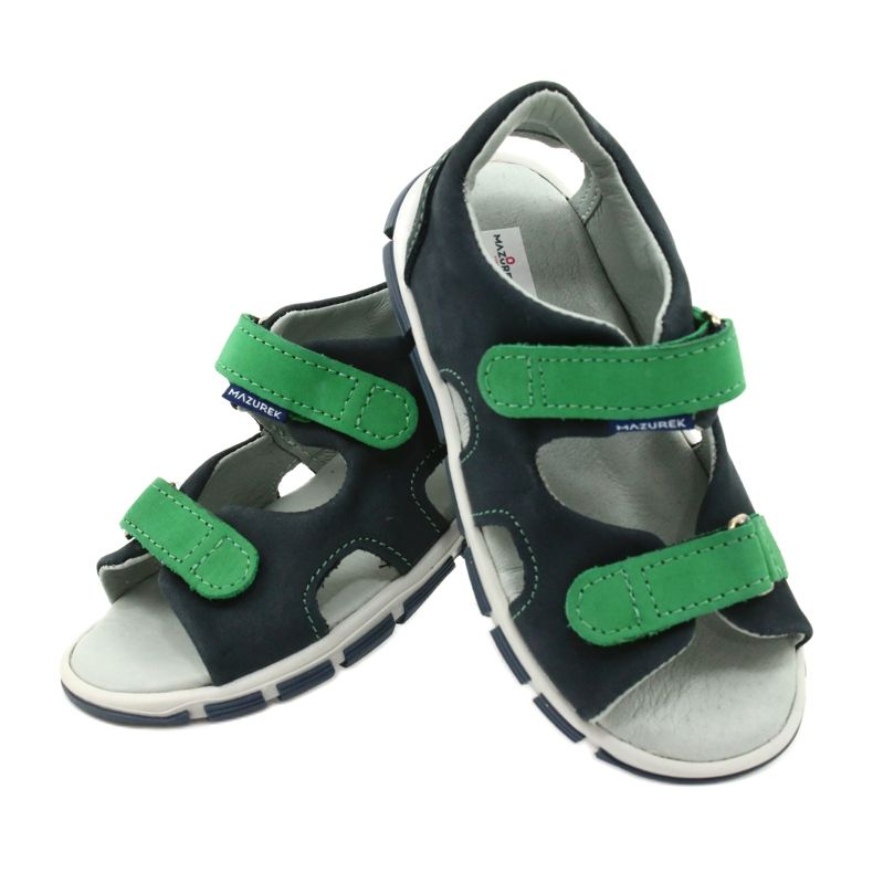 Sandalias Infantiles Piel Velcro Mazurek 314 azul marino verde 4