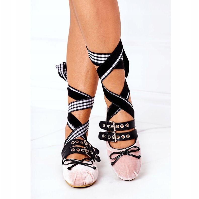 Bailarinas De Terciopelo Atadas Lu Boo Rosa 2