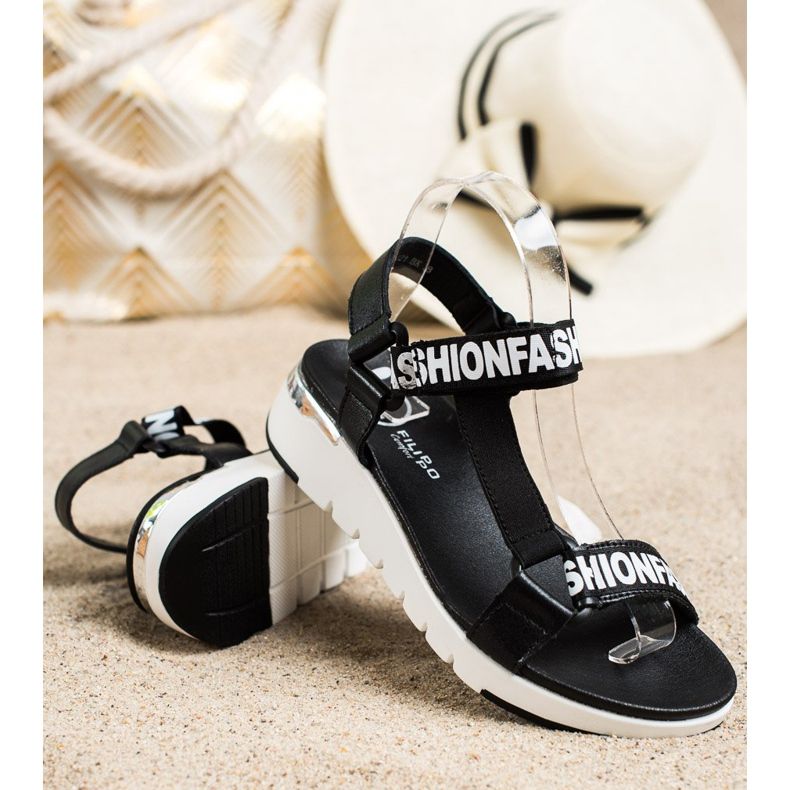 Filippo Sandalias de cuero de moda negro 1