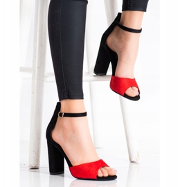 Goodin Sandalias de gamuza en una barra negro rojo 3
