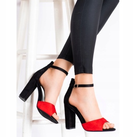 Goodin Sandalias de gamuza en una barra negro rojo 2