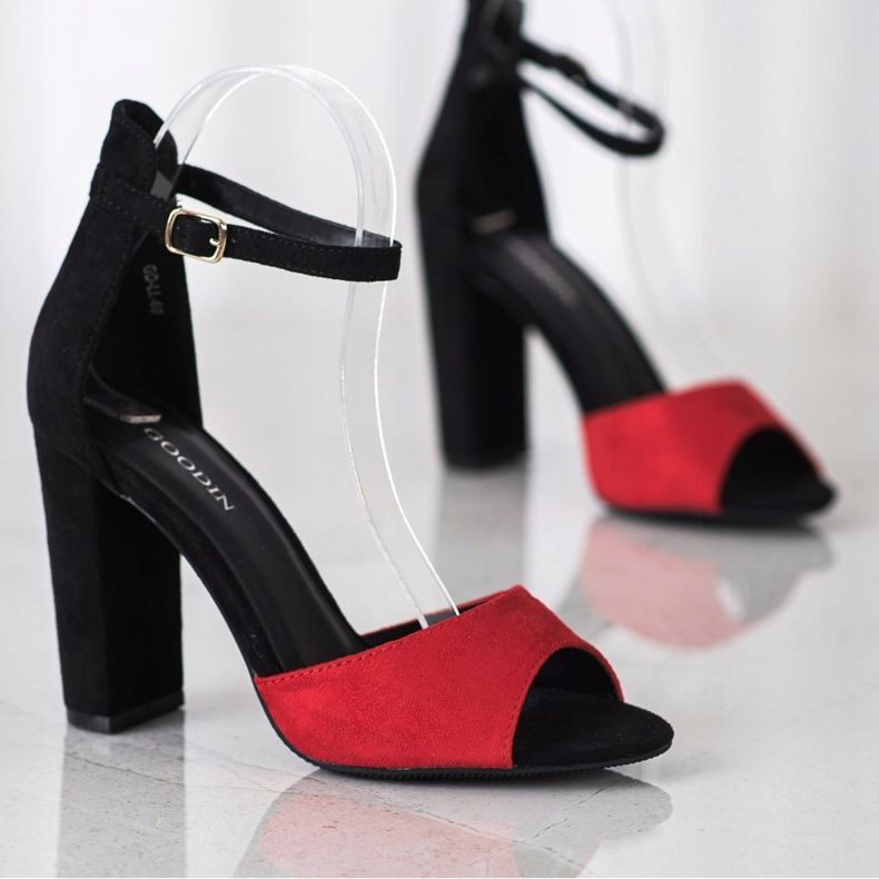 Goodin Sandalias de gamuza en una barra negro rojo 1