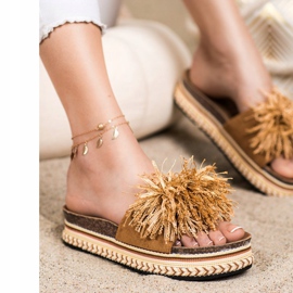 SHELOVET Zapatillas de moda con flecos marrón 1