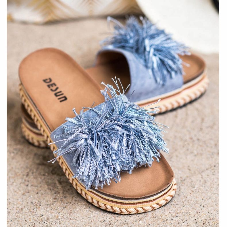 SHELOVET Zapatillas de moda con flecos azul 2