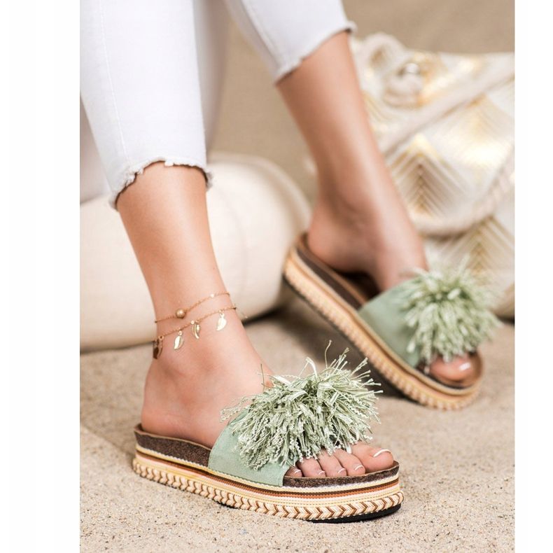 SHELOVET Zapatillas de moda con flecos verde 1