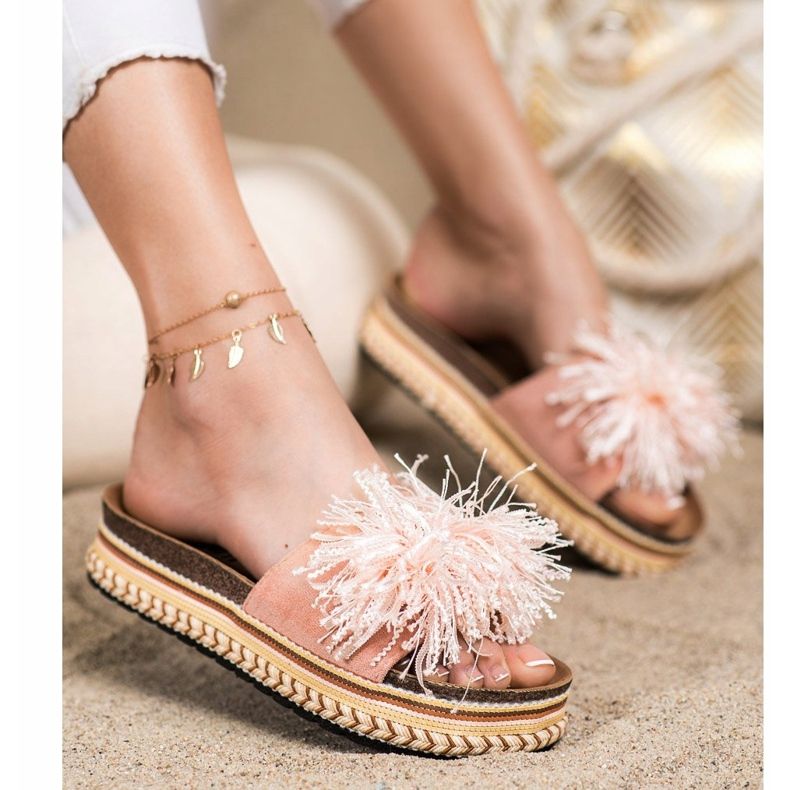 SHELOVET Zapatillas de moda con flecos rosa 1