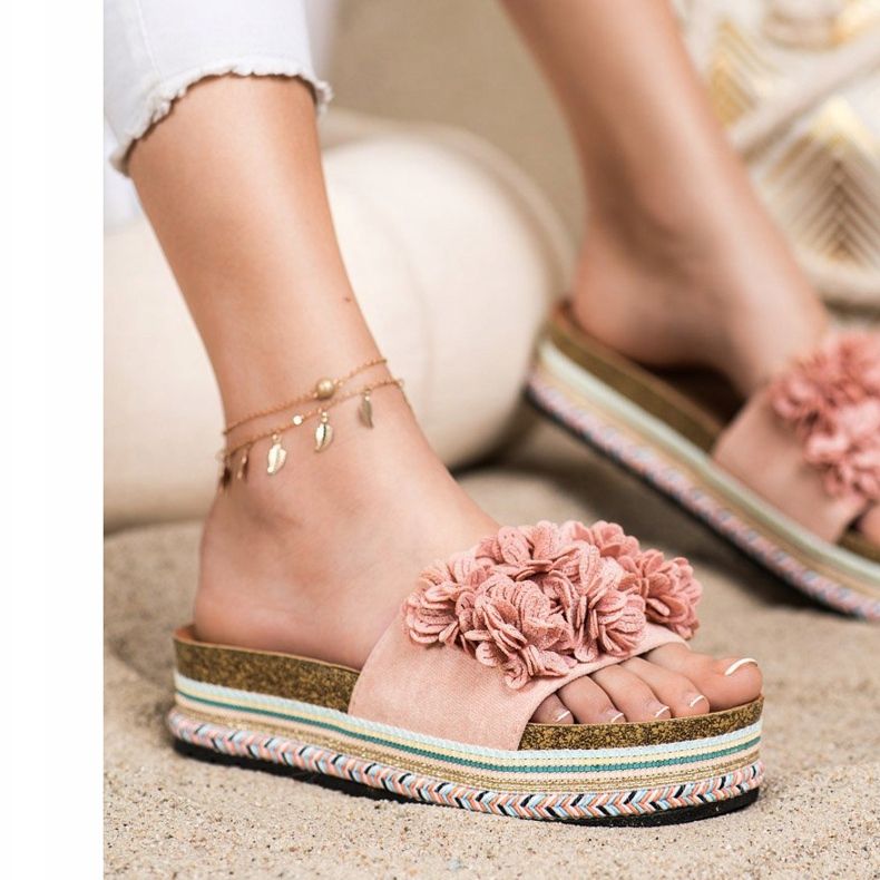 SHELOVET Zapatillas en la plataforma con adorno rosa 1