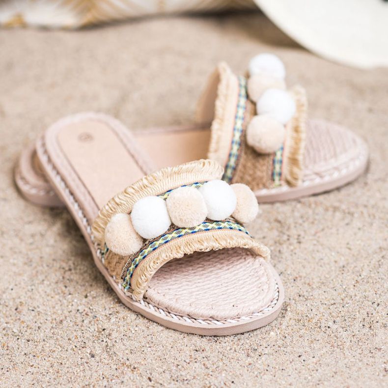 SHELOVET Pantuflas con Pompones marrón 2