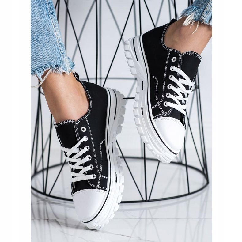 SHELOVET Zapatillas con cuero ecológico en la plataforma negro 2