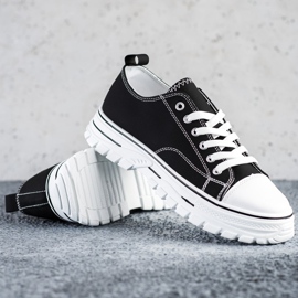SHELOVET Zapatillas con cuero ecológico en la plataforma negro 3